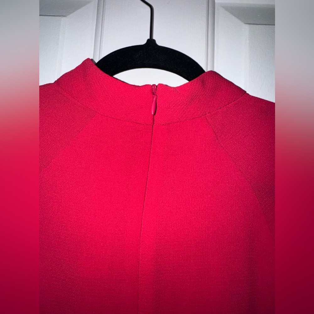 Maggy London Women's Petite Red Crepe Novelty Dress with Sleeve & Neck Shirring - Picture 9 of 15